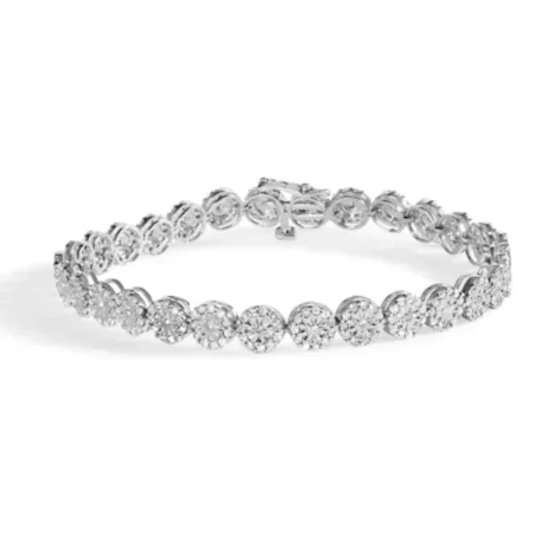 14K White Gold 2.00 Cttw Diamond Halo Link Tennis Bracelet