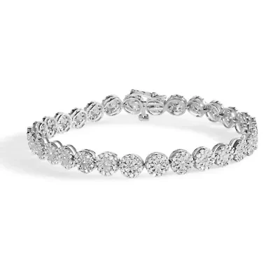 14K White Gold 2.00 Cttw Diamond Halo Link Tennis Bracelet