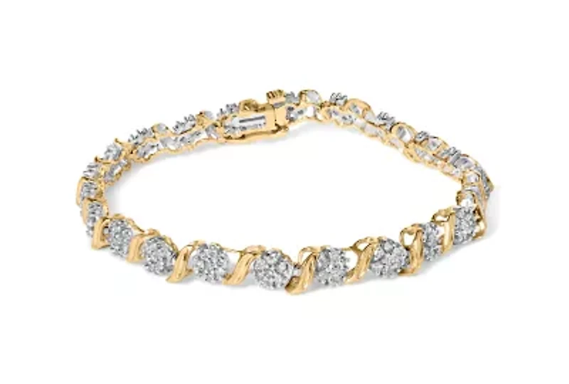 10K Yellow Gold 2.00 Cttw Round Cut Diamond 'S' Cluster Bracelet