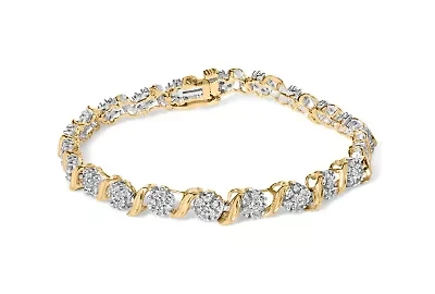 10K Yellow Gold 2.00 Cttw Round Cut Diamond 'S' Cluster Bracelet