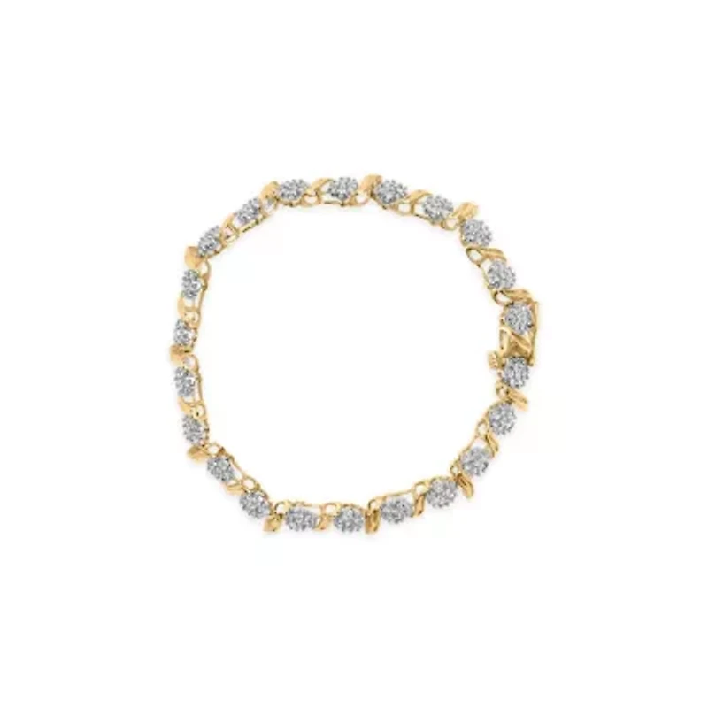 10K Yellow Gold 2.00 Cttw Round Cut Diamond 'S' Cluster Bracelet