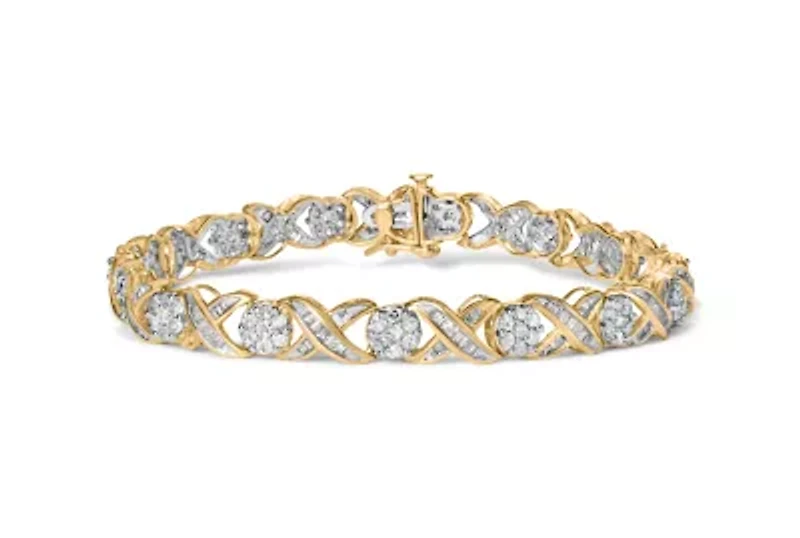10K Yellow Gold 3.00 Cttw Diamond 'XOXO' Floral Design Bracelet