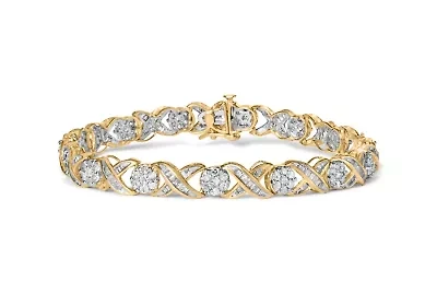 10K Yellow Gold 3.00 Cttw Diamond 'XOXO' Floral Design Bracelet