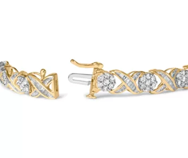 10K Yellow Gold 3.00 Cttw Diamond 'XOXO' Floral Design Bracelet