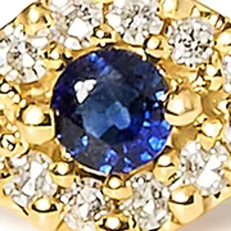 10K Yellow Gold Blue Sapphire and Diamond Accent Station Link Bracelet