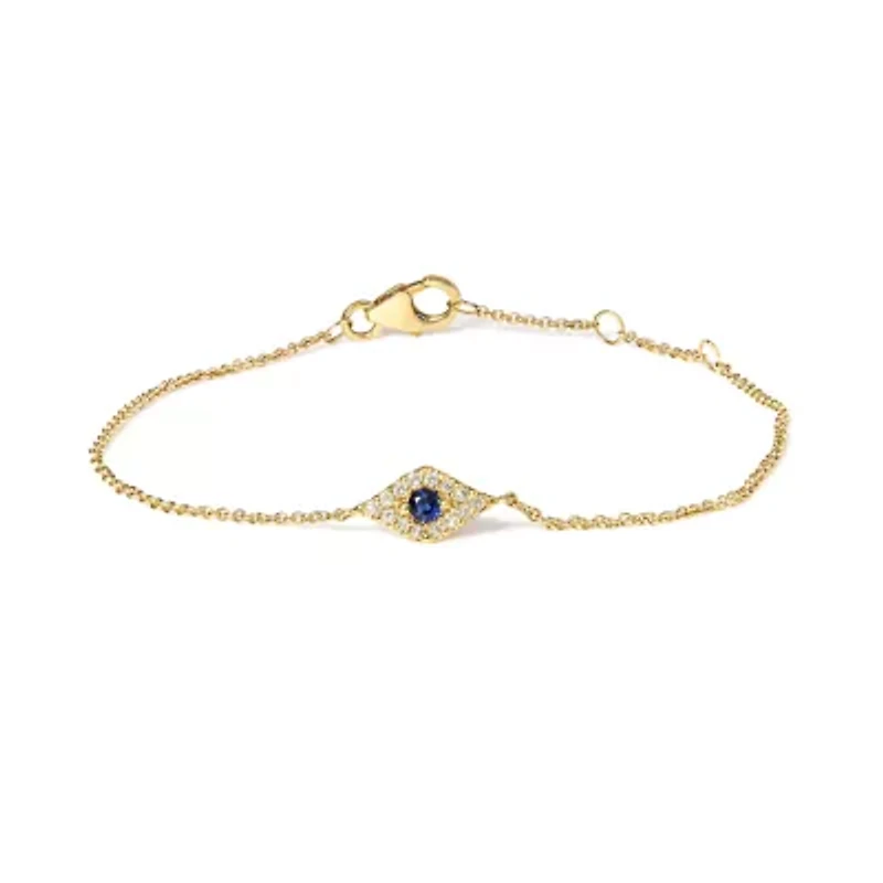 10K Yellow Gold Blue Sapphire and Diamond Accent Station Link Bracelet