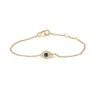10K Yellow Gold Blue Sapphire and Diamond Accent Station Link Bracelet