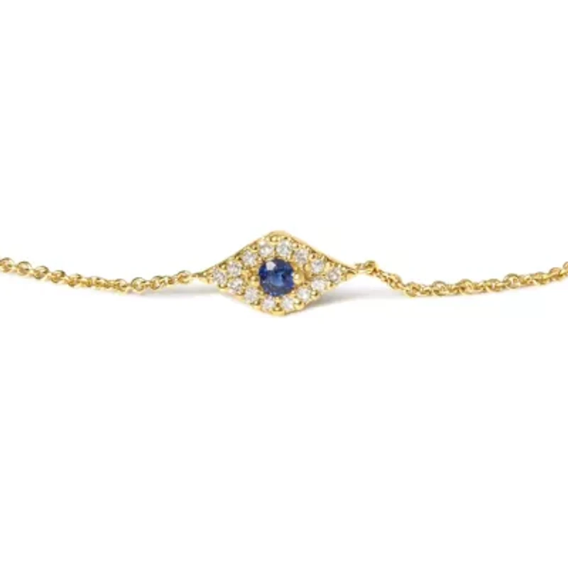 10K Yellow Gold Blue Sapphire and Diamond Accent Station Link Bracelet