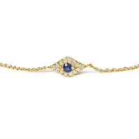 10K Yellow Gold Blue Sapphire and Diamond Accent Station Link Bracelet