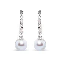 10K White Gold Cultured Freshwater Pearl and Diamond Accent Drop Earring