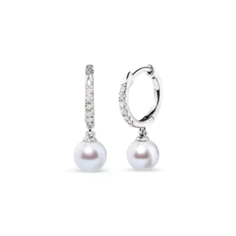 10K White Gold Cultured Freshwater Pearl and Diamond Accent Drop Earring
