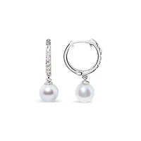 10K White Gold Cultured Freshwater Pearl and Diamond Accent Drop Earring