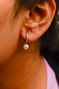 10K White Gold Cultured Freshwater Pearl and Diamond Accent Drop Earring