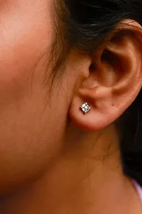 10K White Gold 1/7 Ct Round and Baguette Diamond Mosaic Square Stud Earrings