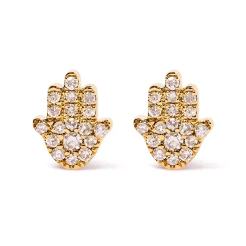 10K Yellow Gold Diamond Accented Hamsa Stud Earrings