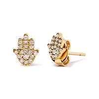 10K Yellow Gold Diamond Accented Hamsa Stud Earrings