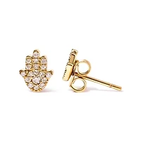 10K Yellow Gold Diamond Accented Hamsa Stud Earrings