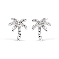 10K White Gold 1/10 Ct Diamond Encrusted Palm Tree Stud Earrings