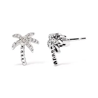 10K White Gold 1/10 Ct Diamond Encrusted Palm Tree Stud Earrings