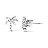 10K White Gold 1/10 Ct Diamond Encrusted Palm Tree Stud Earrings