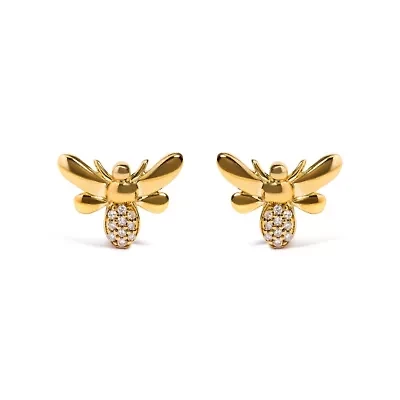 10K Yellow Gold Diamond Accented Bumble Bee Stud Earring