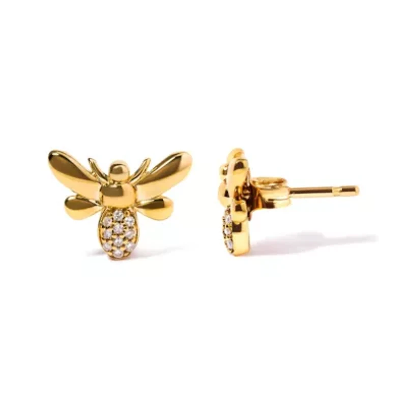 10K Yellow Gold Diamond Accented Bumble Bee Stud Earring