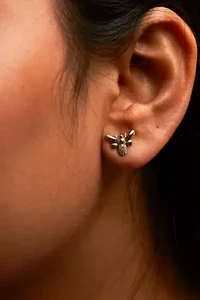 10K Yellow Gold Diamond Accented Bumble Bee Stud Earring