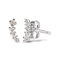 10K White Gold 1/10 Ct Diamond Journey Style Climber Stud Earrings