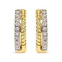 10K Yellow Gold 1/10 Ct Diamond and Rope Twist Huggy Hoop Earrings