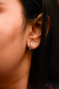 10K Yellow Gold 1/10 Ct Diamond and Rope Twist Huggy Hoop Earrings
