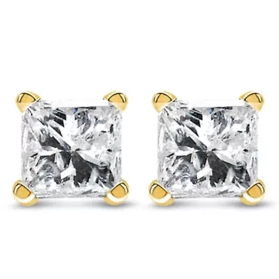 IGI Certified 14k Yellow Gold 1/2 Ct Princess Solitaire Diamond Stud Earrings