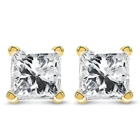 IGI Certified 14k Yellow Gold 1/2 Ct Princess Solitaire Diamond Stud Earrings