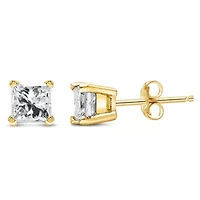 IGI Certified 14k Yellow Gold 1/2 Ct Princess Solitaire Diamond Stud Earrings
