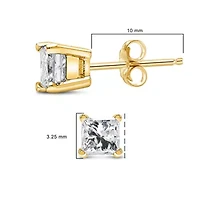 IGI Certified 14k Yellow Gold 1/2 Ct Princess Solitaire Diamond Stud Earrings