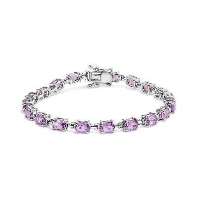 Lab Created Silver 8 1/2 Cttw Oval Shaped Purple Amethyst Link Bracelet - 7" Inches