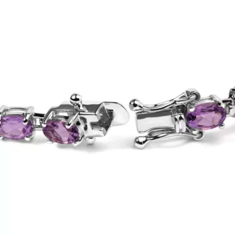 Lab Created Silver 8 1/2 Cttw Oval Shaped Purple Amethyst Link Bracelet - 7" Inches