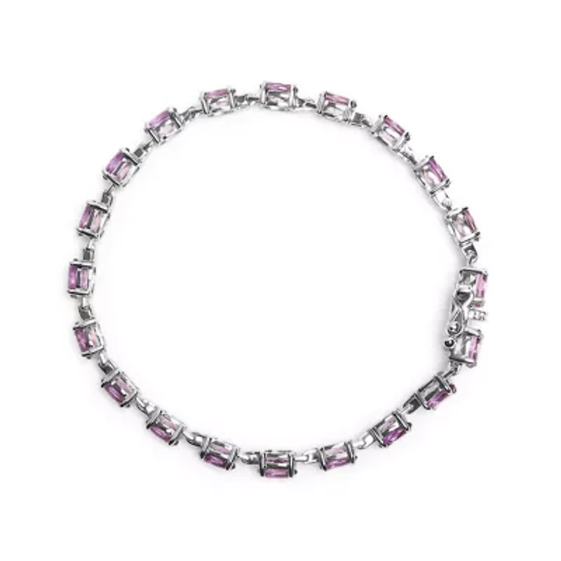 Lab Created Silver 8 1/2 Cttw Oval Shaped Purple Amethyst Link Bracelet - 7" Inches