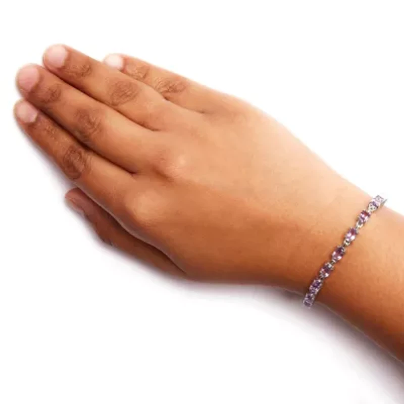 Lab Created Silver 8 1/2 Cttw Oval Shaped Purple Amethyst Link Bracelet - 7" Inches