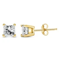 IGI Certified / Ct Princess Diamond Solitaire Stud Earrings in 14K Yellow Gold