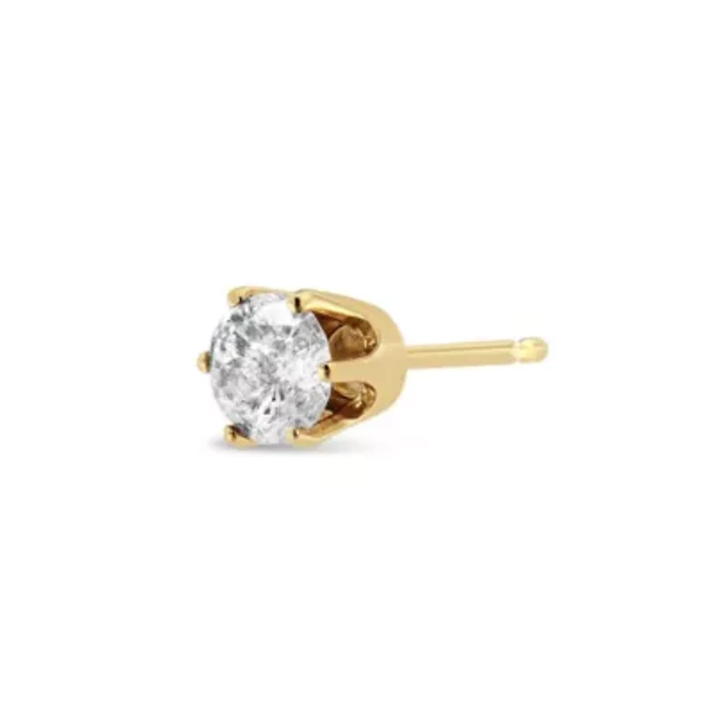 14K Yellow Gold Diamond Solitaire Stud Earring