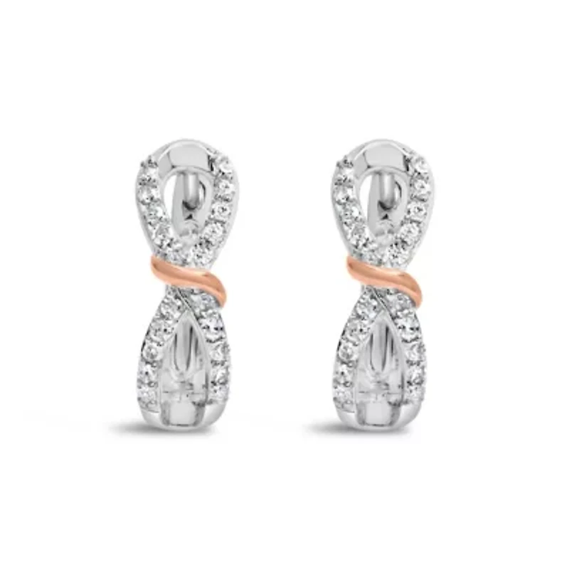 10K White and Rose Gold 1/3 Ct Diamond Infinite and Ribbon Hoop Earrings