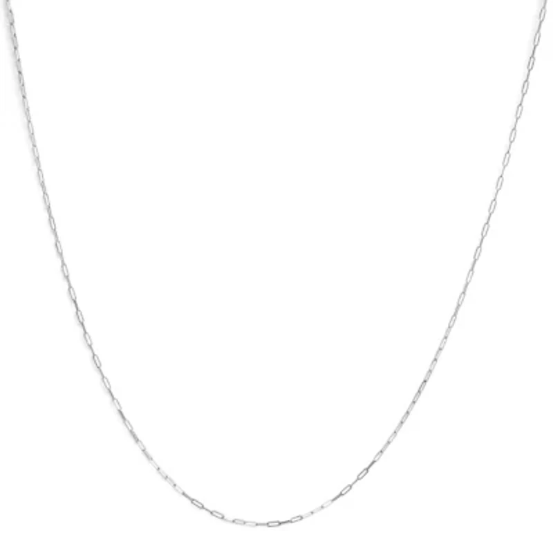 Unisex Solid 14K White Gold 1.5mm Paperclip Chain Necklace - 18 Inches