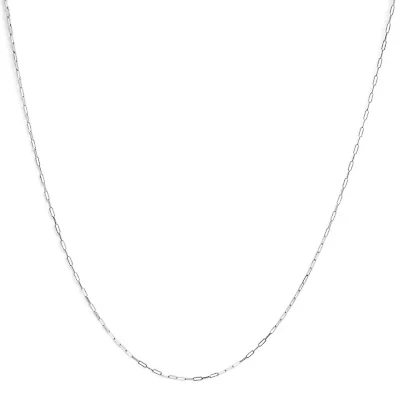 Unisex Solid 14K White Gold 1.5mm Paperclip Chain Necklace - 18 Inches