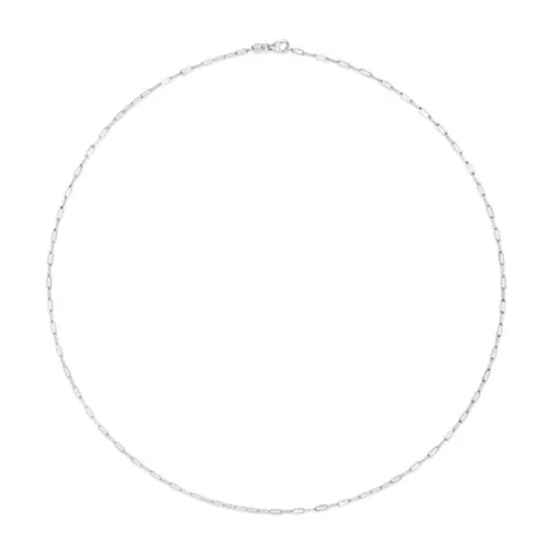 Unisex Solid 14K White Gold 1.5mm Paperclip Chain Necklace - 18 Inches