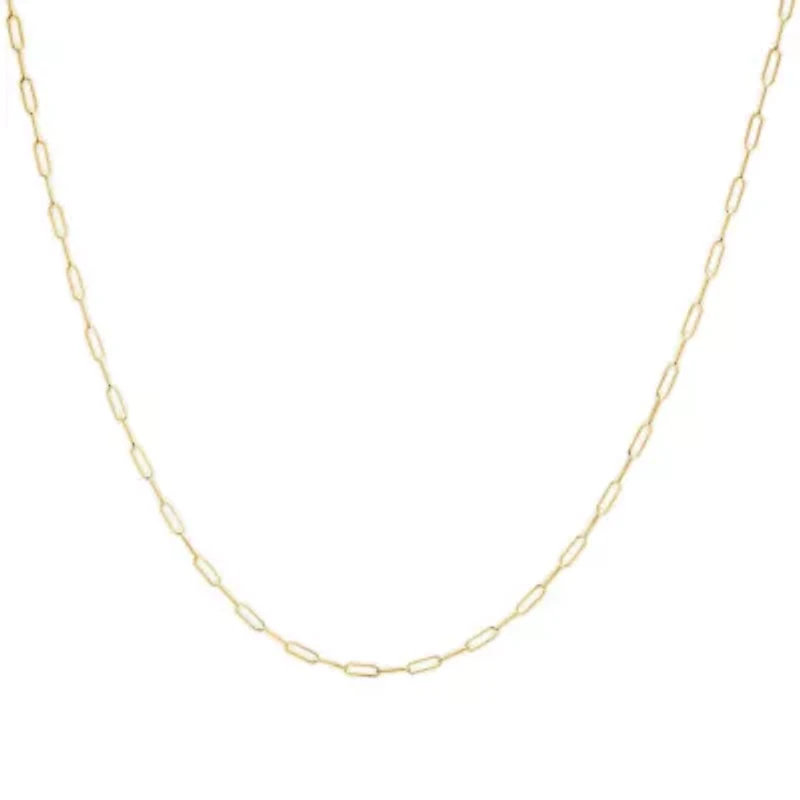 Solid 14K Gold 2.5mm Paperclip Chain Necklace Unisex 18" Inches
