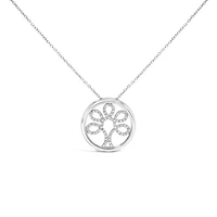 .925 Sterling Silver 1/10 Cttw Diamond Tree of Life Pendant Necklace