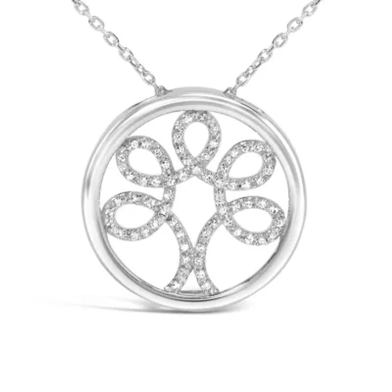 .925 Sterling Silver 1/10 Cttw Diamond Tree of Life Pendant Necklace