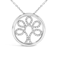 .925 Sterling Silver 1/10 Cttw Diamond Tree of Life Pendant Necklace