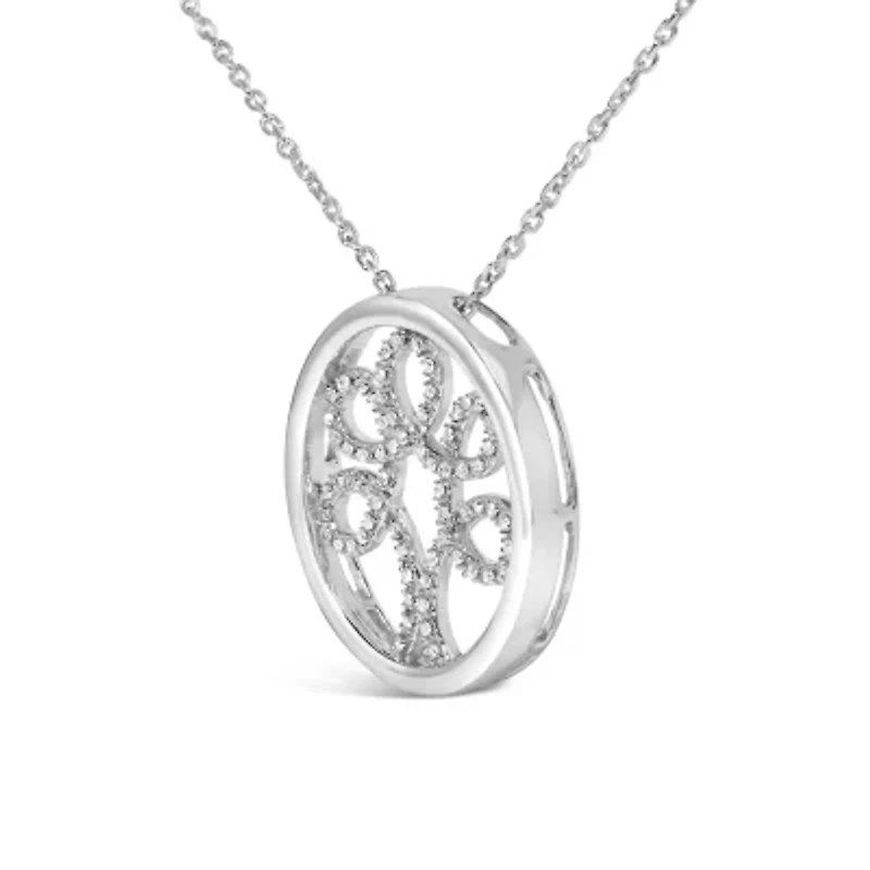 .925 Sterling Silver 1/10 Cttw Diamond Tree of Life Pendant Necklace