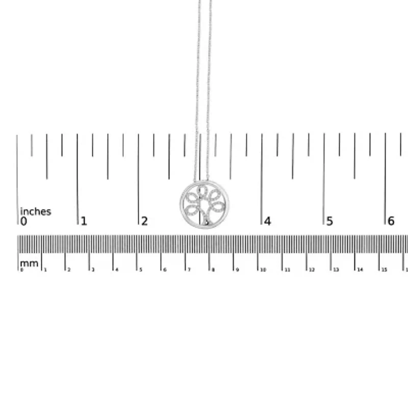 .925 Sterling Silver 1/10 Cttw Diamond Tree of Life Pendant Necklace